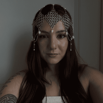 diadem chainmail pearl crown stainless steel headpiece