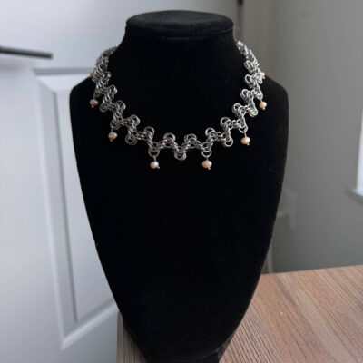 lana chainmail choker necklace stainless steel freshwater pearls