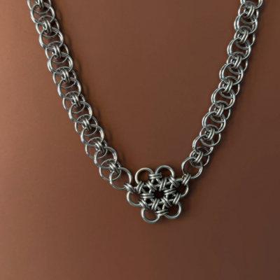Lilith stainless steel chainmail choker necklace detail by Halo & Chain