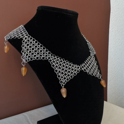 harlequin chainmail collar necklace stainless steel amber beads