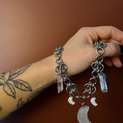 luna celestial choker necklace worn neckline moon detail