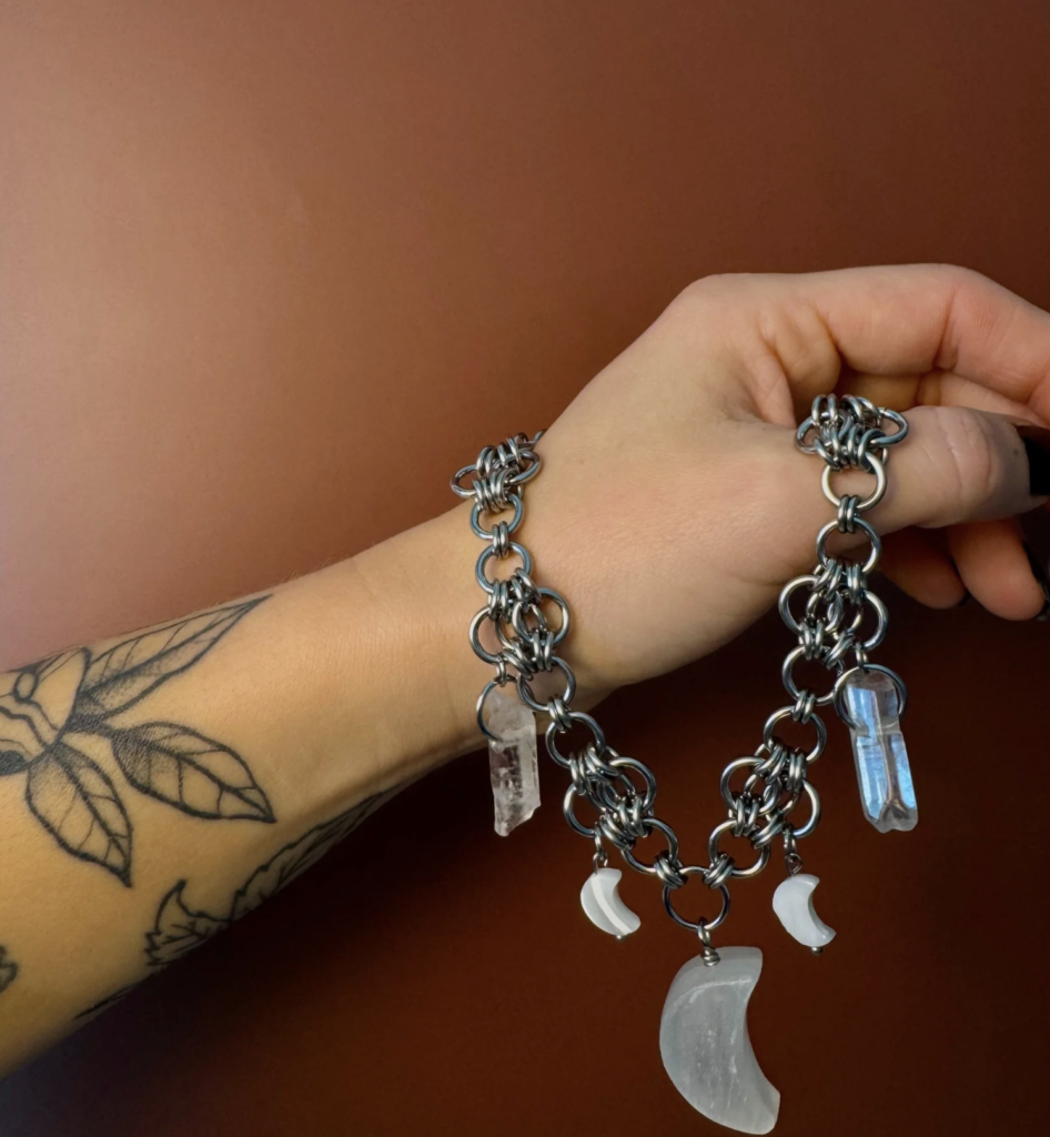 luna celestial choker necklace worn neckline moon detail