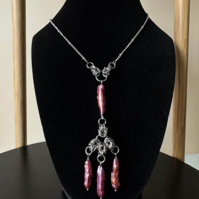 marcella pearl drop statement necklace baroque pearl chainmail