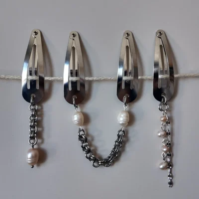 margot pearl hair clips chain detail stainless steel set