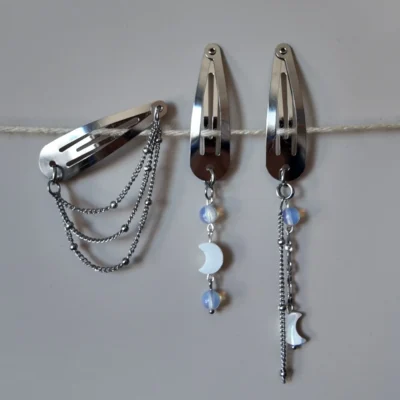 mira decorative hair clips pearl moon opalite chain set