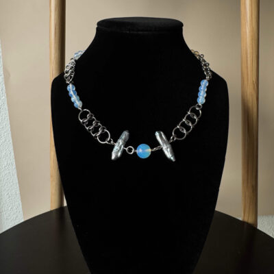 nixie pearl and opalite bead necklace baroque pearl stainless steel