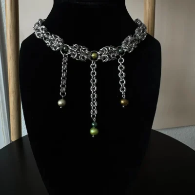 briar pearl chainmail statement necklace cascading pearls