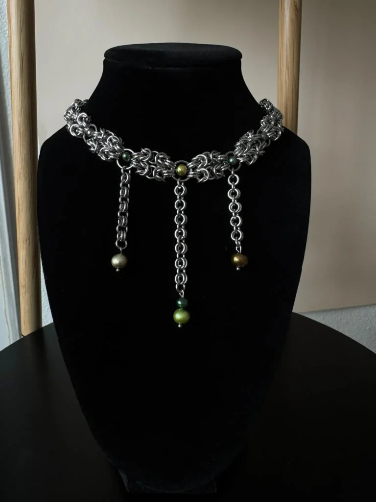 briar pearl chainmail statement necklace cascading pearls