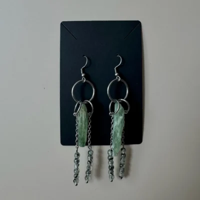 luma statement drop earrings green kyanite chain