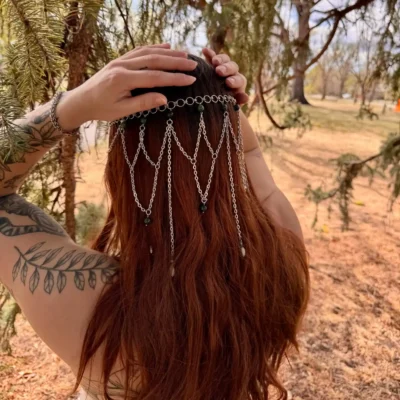 thalia chain headpiece moss agate green stones