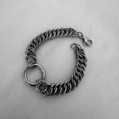 Blair Stainless Steel Chainmail Bracelet Blair stainless steel chainmail bracelet with statement ring centerpiece