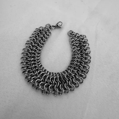 Ingrid Wide Chainmail Bracelet Ingrid wide chainmail bracelet with layered stainless steel ring weave