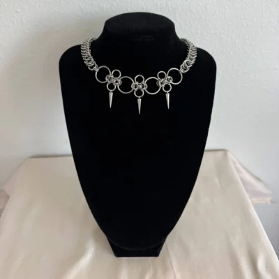 Manon chainmail spike necklace with three stainless steel spike pendants