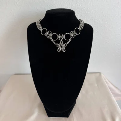 Romy star chainmail necklace with stainless steel woven star centerpiece